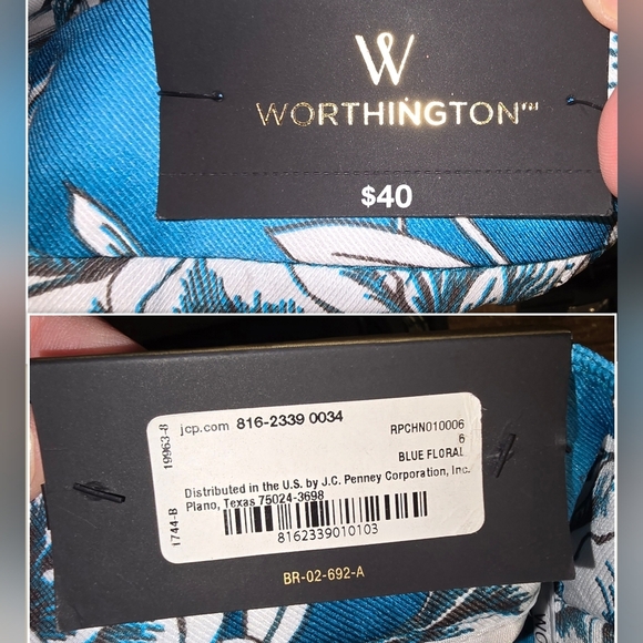 NWT Worthington Blue Floral Wide Leg Flowy Palazzo Pants with Pockets 6 or S M - Picture 4 of 9